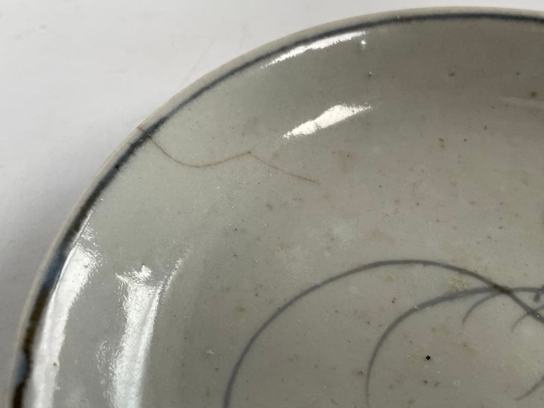 骨董　アンティーク　初期伊万里　蛇籠文様　丸皿　平皿　初期　染付　箱付き