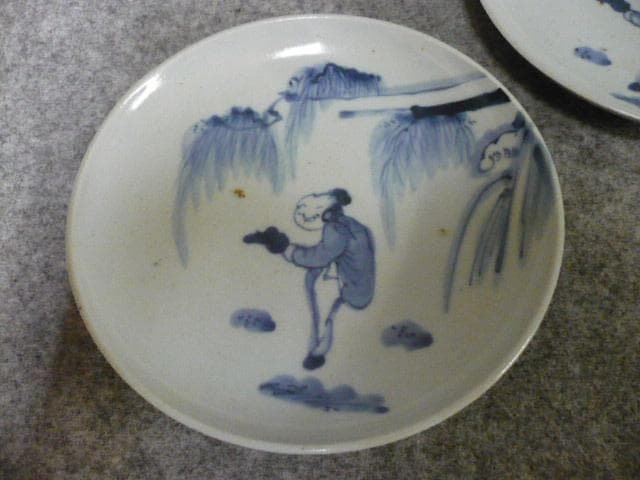 伊万里 染付 中皿 5枚 [B23795] 人物図 古美術 古玩