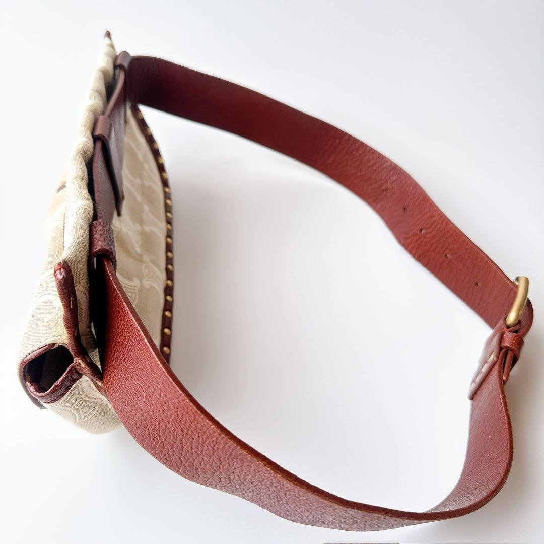 希少 セリーヌ マカダム ウエストバッグ ベージュ×ブラウン レザー×キャンバス